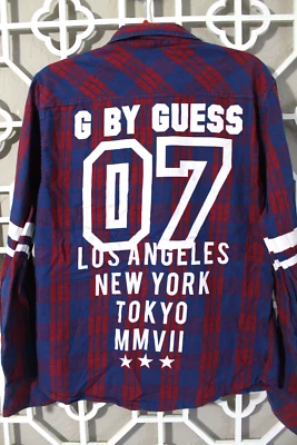 Guess Button Up Shirt Mens L Slim Blue Red Plaid Cotton Casual G By Guess Men - Image 1 of 4