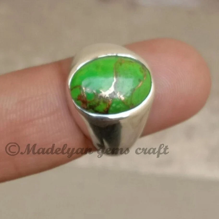 Anillo Turquesa Cobre Verde Natural Anillo Plata Esterlina Hombre Regalo Para Él Foto 1 de 4