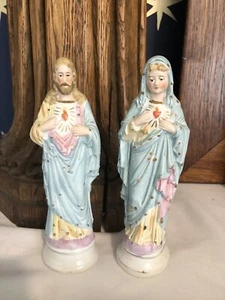 Catholic Church Beautiful PORCELIAN Christ And Mary Statue Statue 7” French - Picture 1 of 3