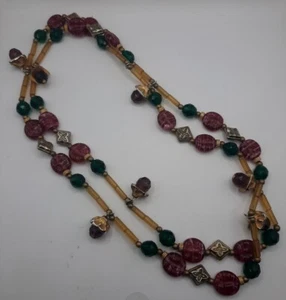 "Collana Ciondolo Perline Vetro Multicolore Vintage 42" - Foto 1 di 12