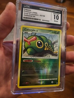(POP 12) CGC 10 GEM MINT Pokemon Great Encounters Holo Caterpie 63/106 INK ERROR - Image 1 of 4