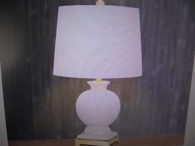 Fangio 24 in. Eggshell with Clear Crackle Ceramic & Satin Brass Metal Table Lamp - Image 1 of 2