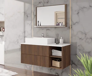 Badmöbel Kertos Rillen I Badezimmer mit Waschbecken Komplett Badmöbel-Set M24 - Bild 1 von 11