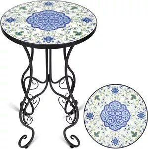 Mosaic Patio Table and Plant Stand, Outdoor Side for Greenery - Picture 1 of 9