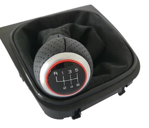PER VW GOLF 5 6 EOS SCIROCCO ALCANTARA BORSA CAMBIO PELLE POMELLO CAMBIO 6 G NERO - Foto 1 di 5