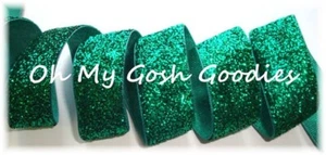 LAST 1 - 4+ YARD SALE - 7/8 CHRISTMAS GREEN GLITTER METALLIC RIBBON FOR HAIRBOW - Picture 1 of 1