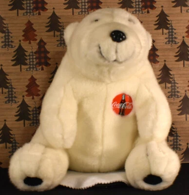  1993 Coca Cola Plüsch Eisbär 12 Zoll groß mit rotem Coke-Abzeichen aus Kunststoff - Bild 1 von 4