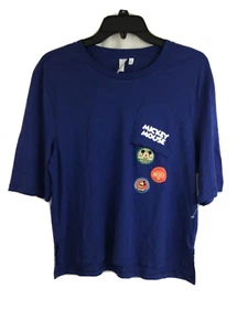 Mickey Mouse Womens Shirt XL Upside Down Pocket Royal Blue Ultra Soft Relaxed - Picture 1 of 9