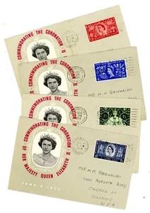 GREAT BRITAN 1953 QEII CORONATION MATCHED 4 CACHETS W/INSERTS- MICHEL 274-7 $288 - Picture 1 of 4