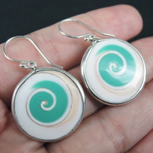 925 Sterling Silver Round Cone Shell Earrings & Turquoise Resin Jewellery - Picture 1 of 6