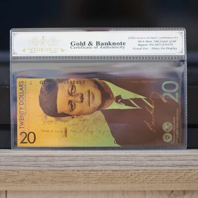 100mg 24K Gold 2021 $20 Twenty Dollar Bill Kennedy Fantasy Banknote White COA - Image 1 of 4