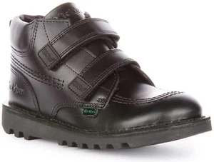 Kickers 1 17307 Hi Roll Leather Dual Strap School Boys Shoes Black UK 8 - 12 - Picture 1 of 12