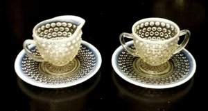 Anchor Hocking Moonstone White Hobnail Creamer Sugar Bowl & 2 Saucers - Picture 1 of 9