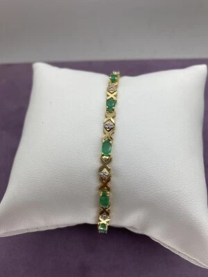 14kt Yellow Gold Emerald & Diamond Tennis Bracelet 969559-2 - Image 1 of 3
