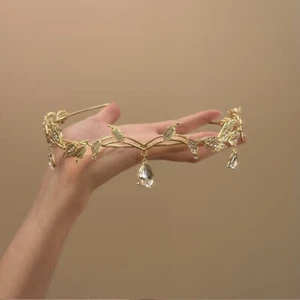 Rhinestone Water-drop Leaf Headband Crystal Bridal Tiara Crown Hair Hoop Wedding - Picture 1 of 24