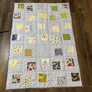 Handmade Patchwork Baby Quilt Play Mat Nursery Decor Blue Colorful 56X40 - Picture 1 of 10