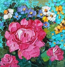 Original Painting Peony Daisies Flower Impasto Oil Painting 14x14cm Original Art