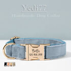 Personalized Designer Dog Collar Pale Blue Velvet Custom Engraved Adjustable