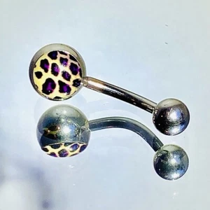 Leopard Animal Print Gem Navel Belly Button Ring 14G Stainless Steel Purple - Picture 1 of 5