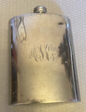 vintage Lunt Silverplated Pewter Hip Pocket Flask fancy monogram screw cap 6oz