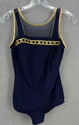 Vintage One piece Swimsuit by Robby Len Swimwear Union Made 16W Navy Gold Nautic - Image 1 of 4