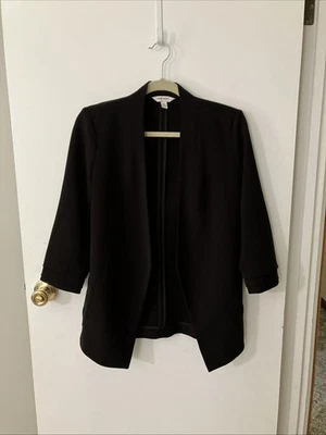 Nine West 女式 XS 3/4 袖开口黑色西装外套弹力口袋衬里 — 第 1/4 张图片