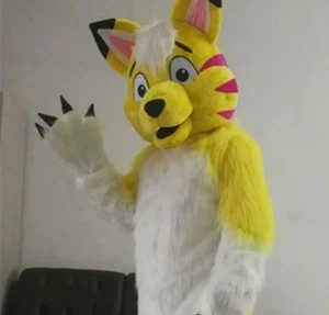 Long Fur Yellow Husky Wolf Dog Mascot Costume Cosplay Fursuit Easter Carnival - Picture 1 of 4