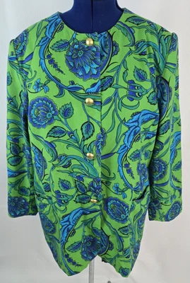 Breckenridge Green Floral Rayon linen blend blazer Coat Jacket Plus size 20W - Image 1 of 4