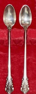 Conjunto de 2 colheres de chá geladas Wallace Grande prata esterlina barroca 7-5/8" sem mono - Imagem 1 de 4