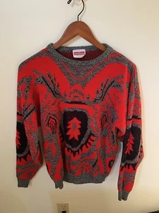 Boniour Mens Size Large Sweater Menswear Pullover Aztec Red Black USA Made - Picture 1 of 5
