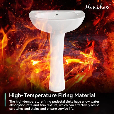 Combo de fregadero de pedestal de baño 20""L X 17"W blanco independiente de cerámica con desbordamiento Foto 1 de 4