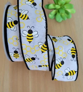 1.5" (5 YD Lot) Bumblebee Wired Ribbon Honeycomb Bees Gift Bow Ribbon - Picture 1 of 1