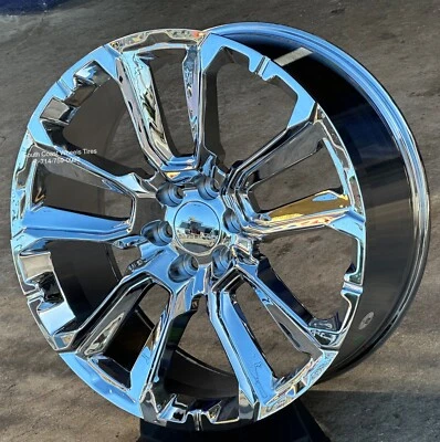 24'' FR201 CHROME WHEELS 33'' MUD MT TIRES Silverado Tahoe Suburban Yukon Sierra - Image 1 of 4