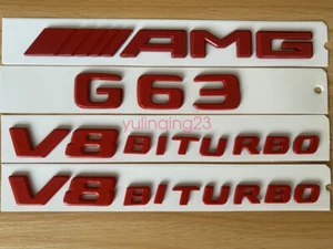 Glossy RED Mercedes Benz G63 AMG V8 BITURBO Emblem Badge Sticker Set For G63 463 - Picture 1 of 10