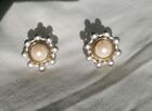 Silver Tone Flower Pinback Earrings with Faux Pearl Statement / Costume Jewelry