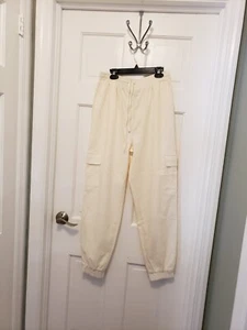 NWT Happily Grey Ivory in color fashionable Jogger/Cargo STYLE Pants Size Large - Picture 1 of 8