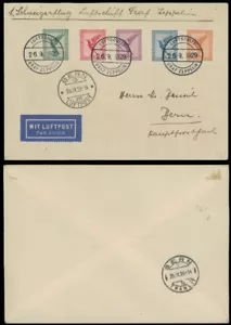 1929, GERMANY 1ST SWITZERLAND ZEPPELIN FLIGHT COVER TO BERNE, 5 STAMPS FRANKING - Picture 1 of 1