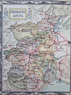 Piedmont Italy Turin Vercelli Viella Novara 1950 decorative color map - Image 1 of 4