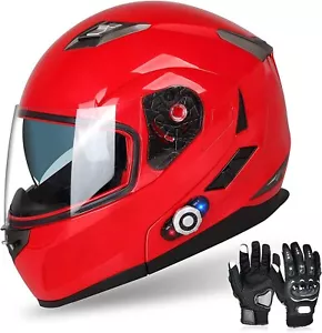 DOT Full Face Motorcycle Helmet Dual Visor Bluetooth Headset Intercom + Gloves - Picture 1 of 12