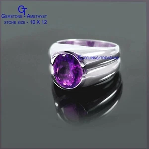 Natural Amethyst Gemstone with 925 sterling silver Ring  For men's #233 - Picture 1 of 3