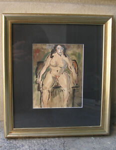 Hjalmer Nielsen (1892) Seated female nude. Dated 1914. Early expressionism.