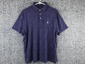 Ralph Lauren Polo Shirt Men L Blue Floral Preppy Casual Soft Knit AOP Pony - Picture 1 of 11