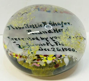Antique Handmade Glass Paperweight Gift Dated December 25 1900 to Nettie Shafer - Picture 1 of 14