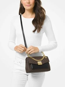 BOLSO BANDOLERA MICHAEL KORS LITA ICÓNICO 2 TONOS NEGRO MEDIANO DORADO LOGO AMOR PERFECTO - Imagen 1 de 8
