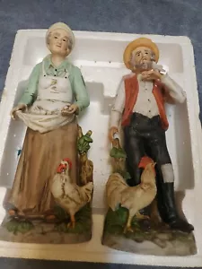 Vintage Homco Figurines Porcelain Sweet Older Couple/farmer With Chickens #1434 - Picture 1 of 5