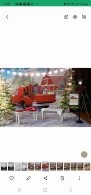 Telón de fondo rojo de fotografía de camión y granero de Navidad 12 de ancho por 8 de alto Foto 1 de 4