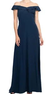 Adrianna Papell Off Shoulder Ruffled Neck Gown Size 18 Blue NWT $139 - Picture 1 of 5