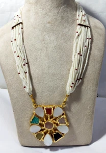 long pendent Neckalce natural stone with peral chain gift for girl - Picture 1 of 9