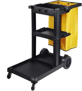 Professional Janitor/Cleaning Trolley Black with Bag 1200x520x990mm - Picture 1 of 1