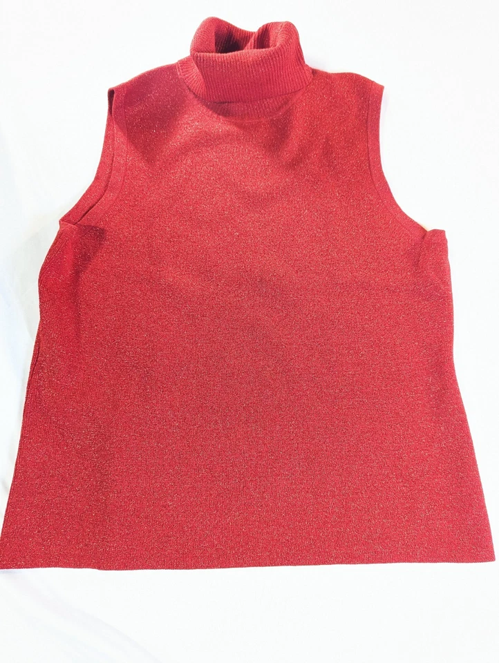evie Women's XL  Sleeveless  Red Turtlenweck Sparkle Knit Top  - Image 1 of 4